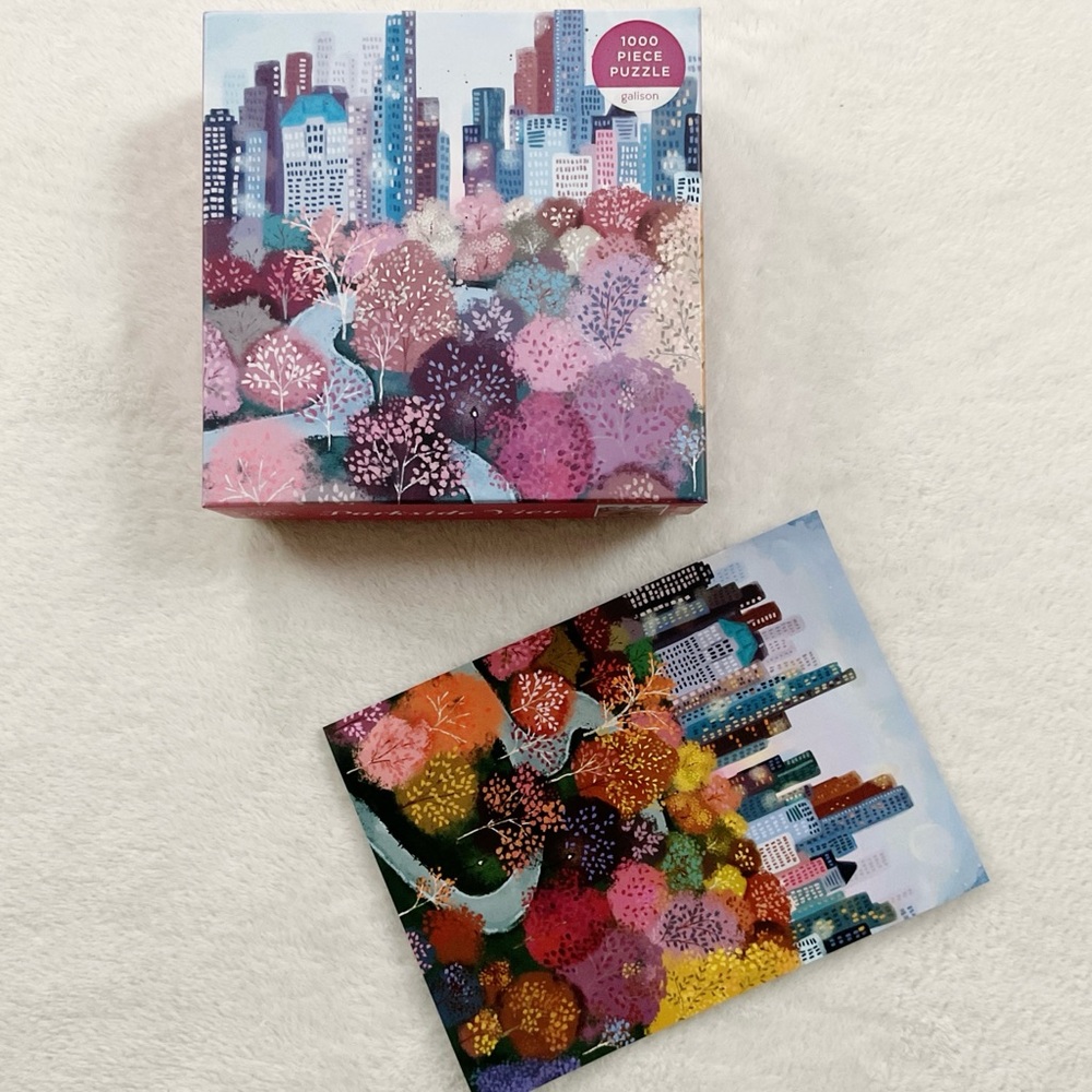 Galison Parkside View 1000 Piece Puzzle Complete 20x27 Pink Purple Cityscape - Picture 11 of 15